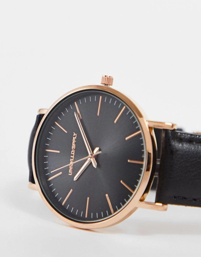 商品ASOS|ASOS DESIGN leather classic watch with rose gold details in black,价格¥159,第3张图片详细描述