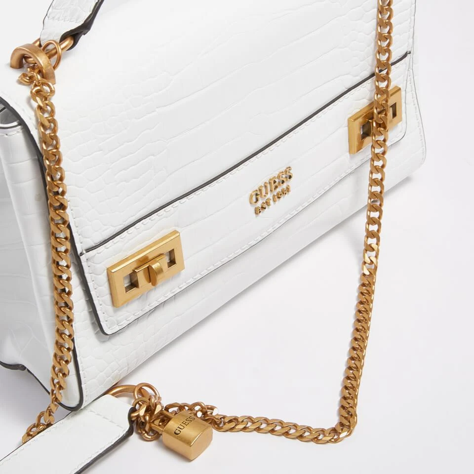 商品GUESS|Guess Women's Katey Croc Flap Shoulder Bag - White,价格¥673,第4张图片详细描述