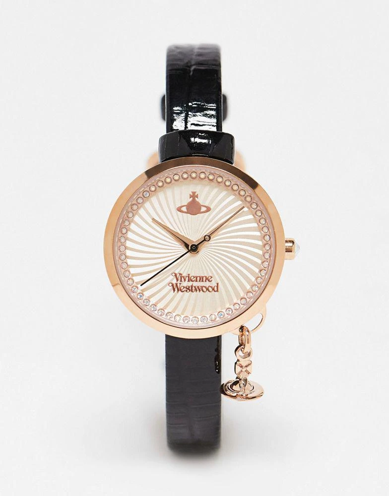 商品Vivienne Westwood|Vivienne Westwood Bow watch with orb charm in black and gold,价格¥1504,第1张图片