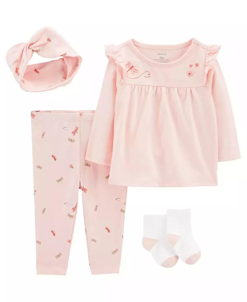 商品Carter's|Baby Girls Top, Leggings, Socks and Headband, 4 Piece Set,价格¥219,第1张图片