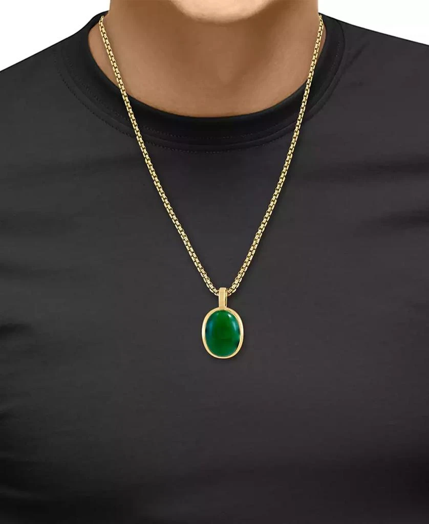 商品Effy|EFFY® Men's Dyed Jade Oval Cabochon 22" Pendant Necklace in Gold-Plated Silver,价格¥1590,第2张图片详细描述