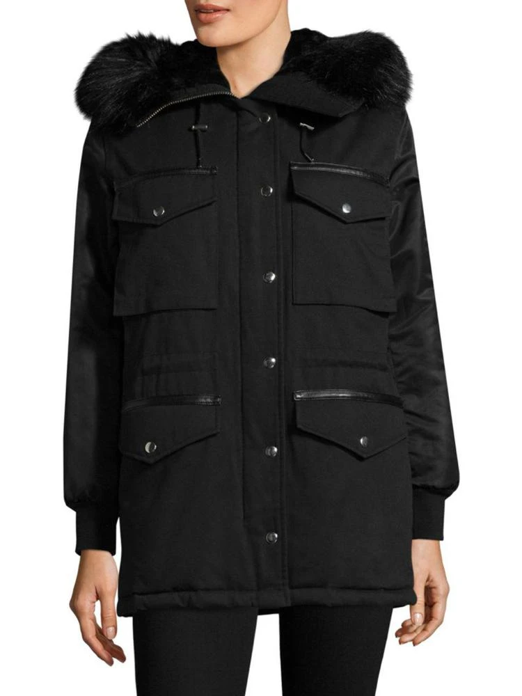 商品The Kooples|Leather Trim Twin-Fabric Parka,价格¥2084,第4张图片详细描述