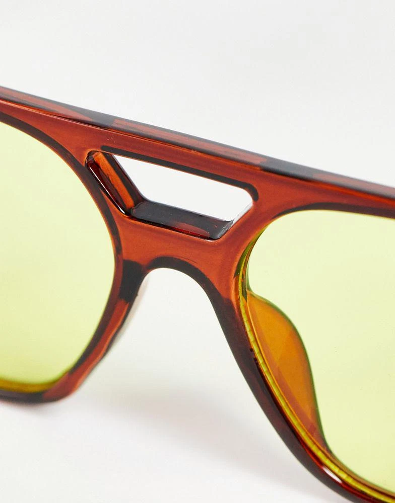 商品ASOS|ASOS DESIGN aviator sunglasses in crystal brown with yellow lens,价格¥48,第3张图片详细描述