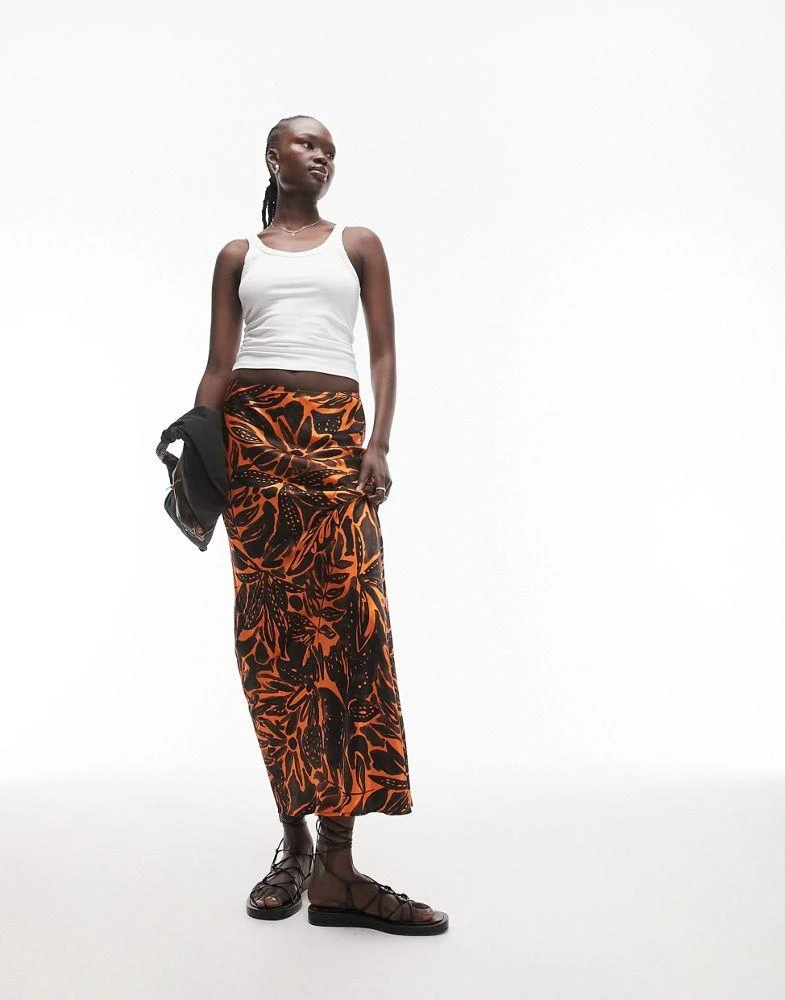 商品Topshop Tall|Topshop Tall tropical print maxi skirt in orange,价格¥188,第1张图片