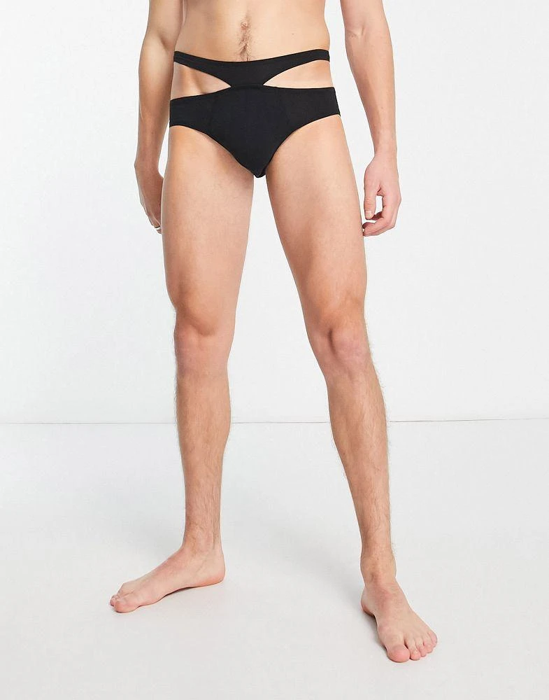 商品ASOS|ASOS DESIGN jersey briefs with high waist strap detail in black,价格¥56,第2张图片详细描述