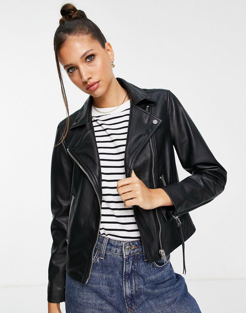 商品 AllSaints Dalby faux leather biker jacket in black 图