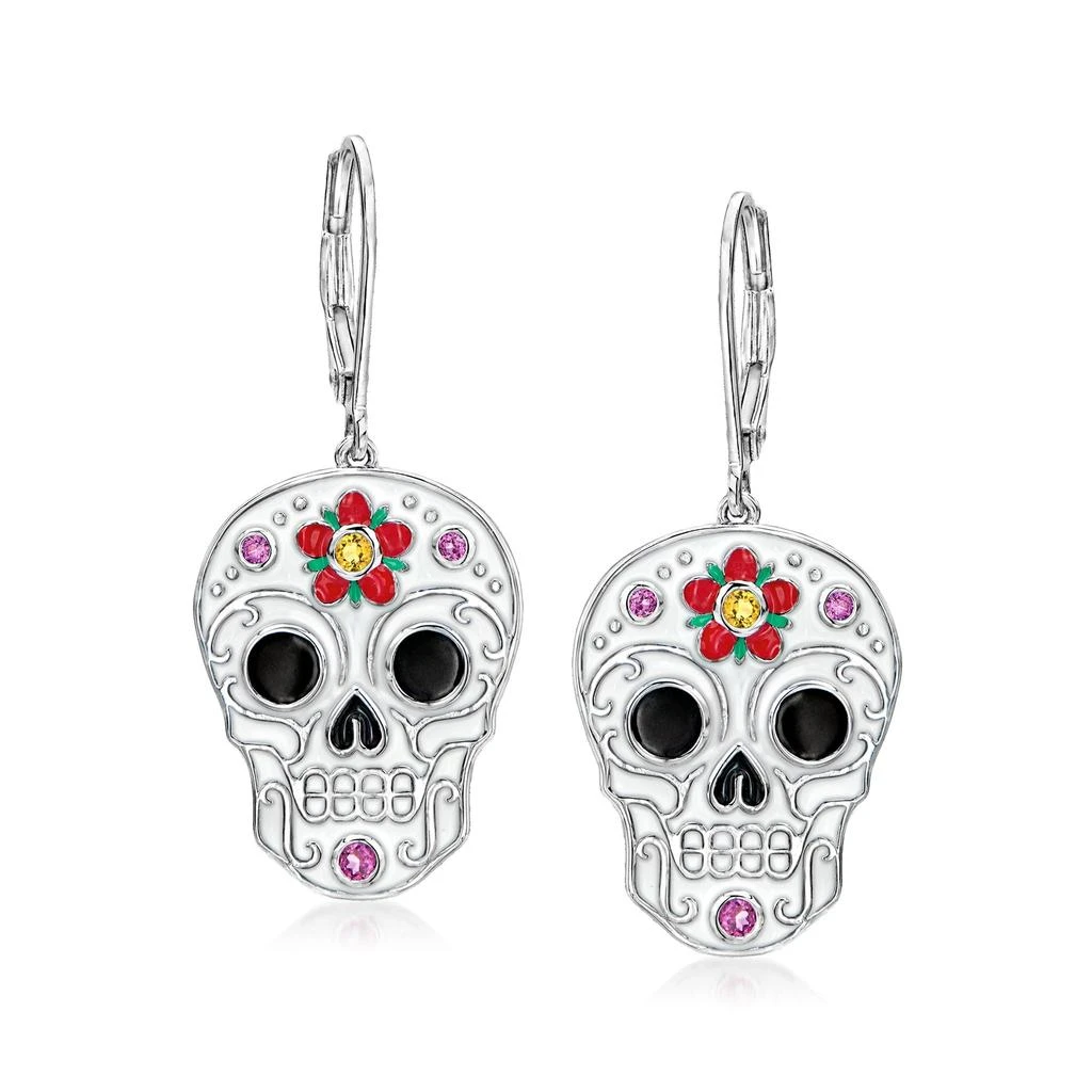 商品Ross-Simons|Ross-Simons Multicolored Enamel and . Rhodolite Garnet Sugar Skull Drop Earrings With Citrine Accents in Sterling Silver,价格¥1184,第1张图片