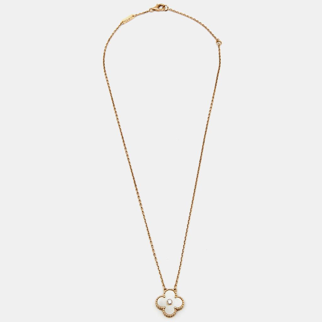 Van Cleef & Arpels Vintage Alhambra Diamond Mother of Pearl 18k Rose Gold Necklace商品第2张图片规格展示