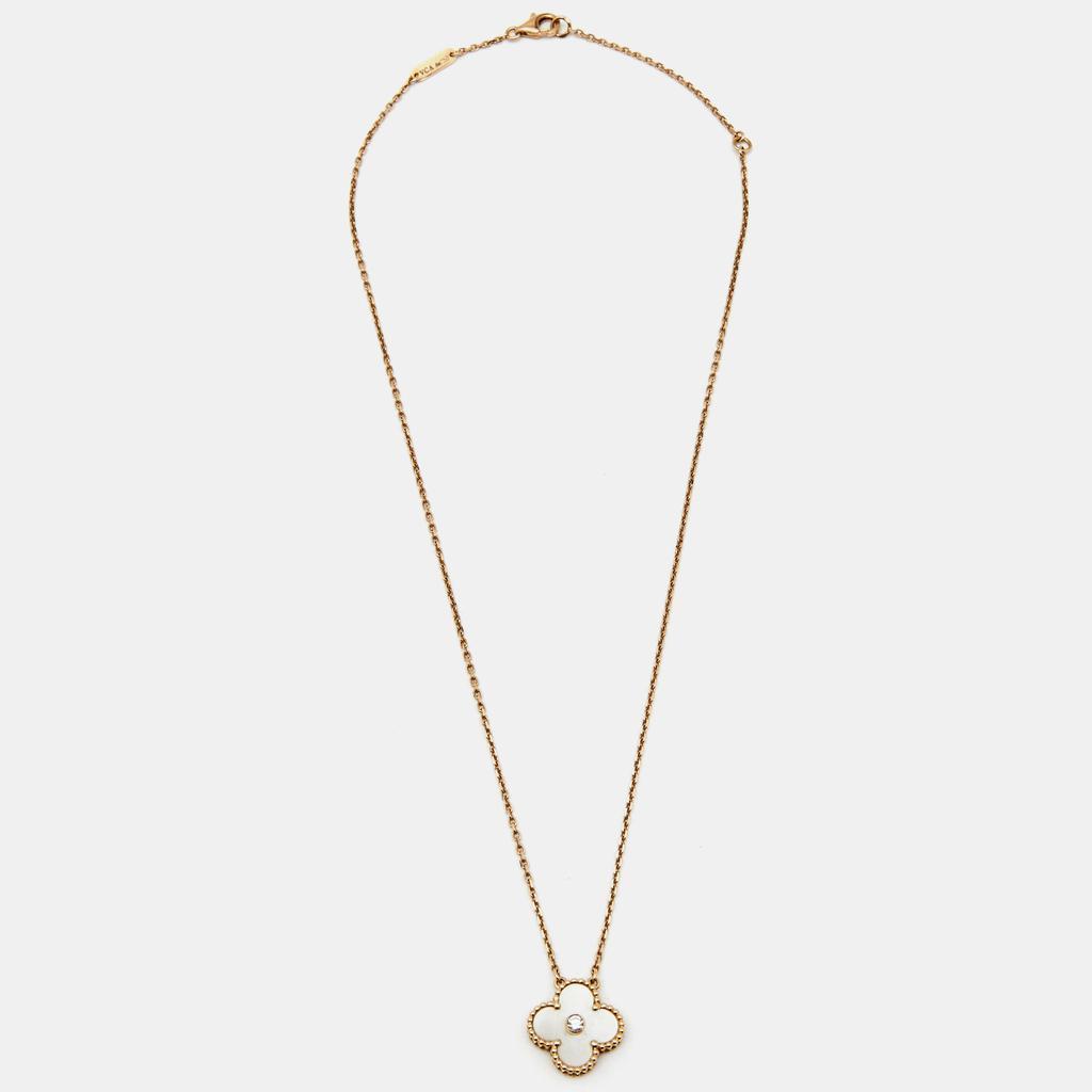 商品[二手商品] Van Cleef & Arpels|Van Cleef & Arpels Vintage Alhambra Diamond Mother of Pearl 18k Rose Gold Necklace,价格¥33106,第4张图片详细描述