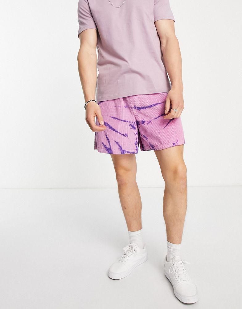 ASOS DESIGN wide shorts in tie dye pink cord商品第2张图片规格展示