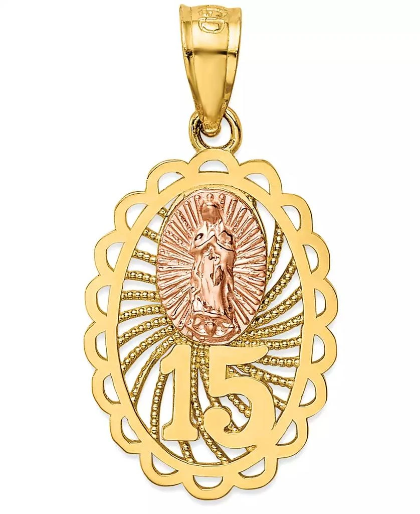 商品Macy's|"15" Our Lady of Guadeloupe Two-Tone Charm Pendant in 14k Yellow & Rose Gold,价格¥1484,第1张图片