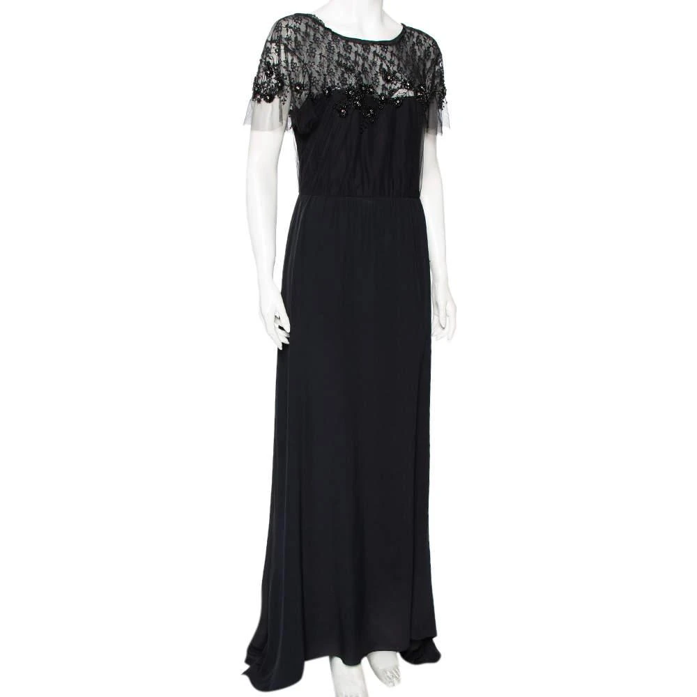 商品[二手商品] Valentino|Valentino Black Silk Embellished Lace Trim Maxi Dress L,价格¥3942,第2张图片详细描述
