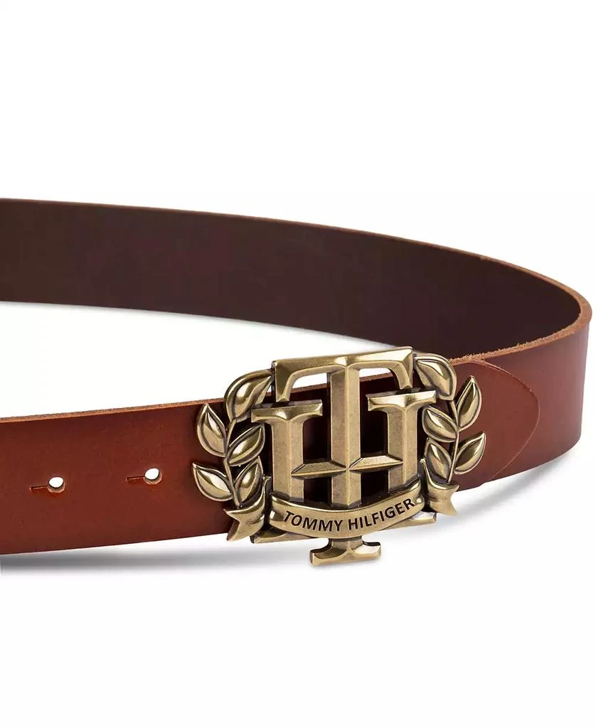 商品Tommy Hilfiger|Men's Iconic Monogram Crest Plaque Buckle Leather Belt,价格¥257,第3张图片详细描述