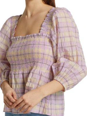 商品Ganni|Seersucker Check Smocked Top,价格¥382,第4张图片详细描述