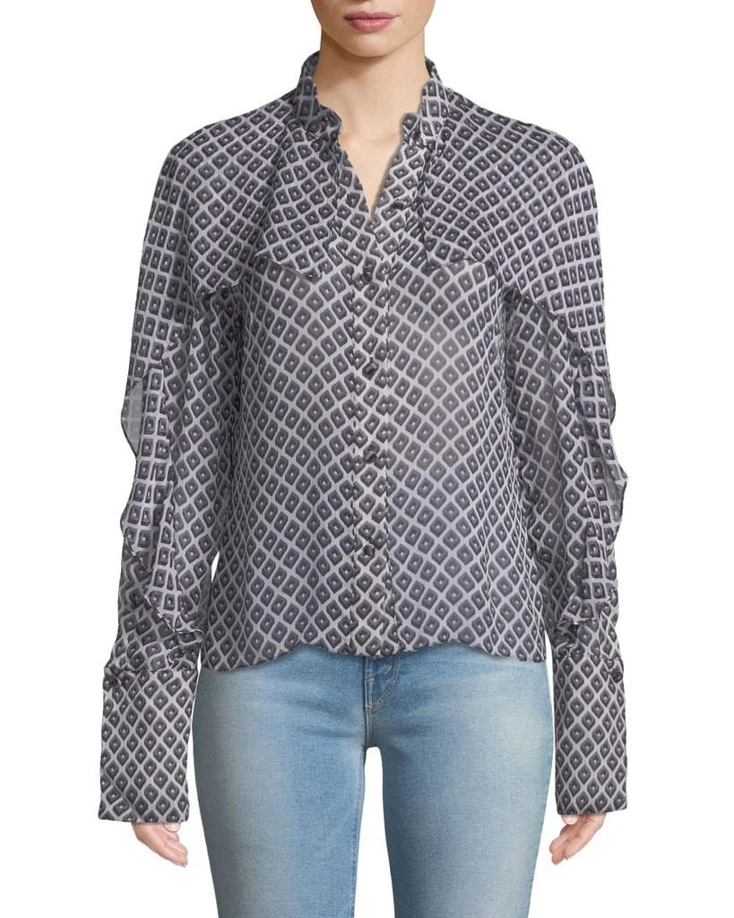 商品Diane von Furstenberg|Printed Chiffon Cape Button-Front Shirt,价格¥1142,第4张图片详细描述