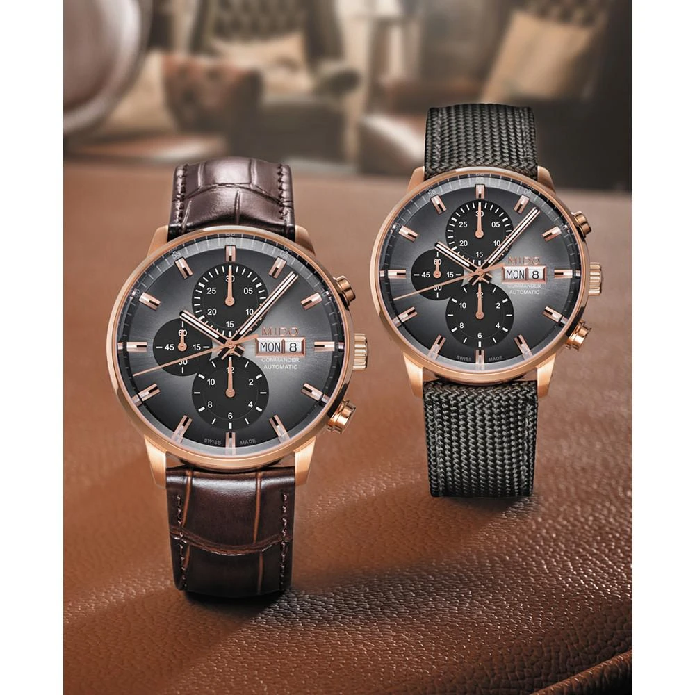 Men's Swiss Automatic Chronograph Commander Brown Leather Strap Watch 43mm 商品