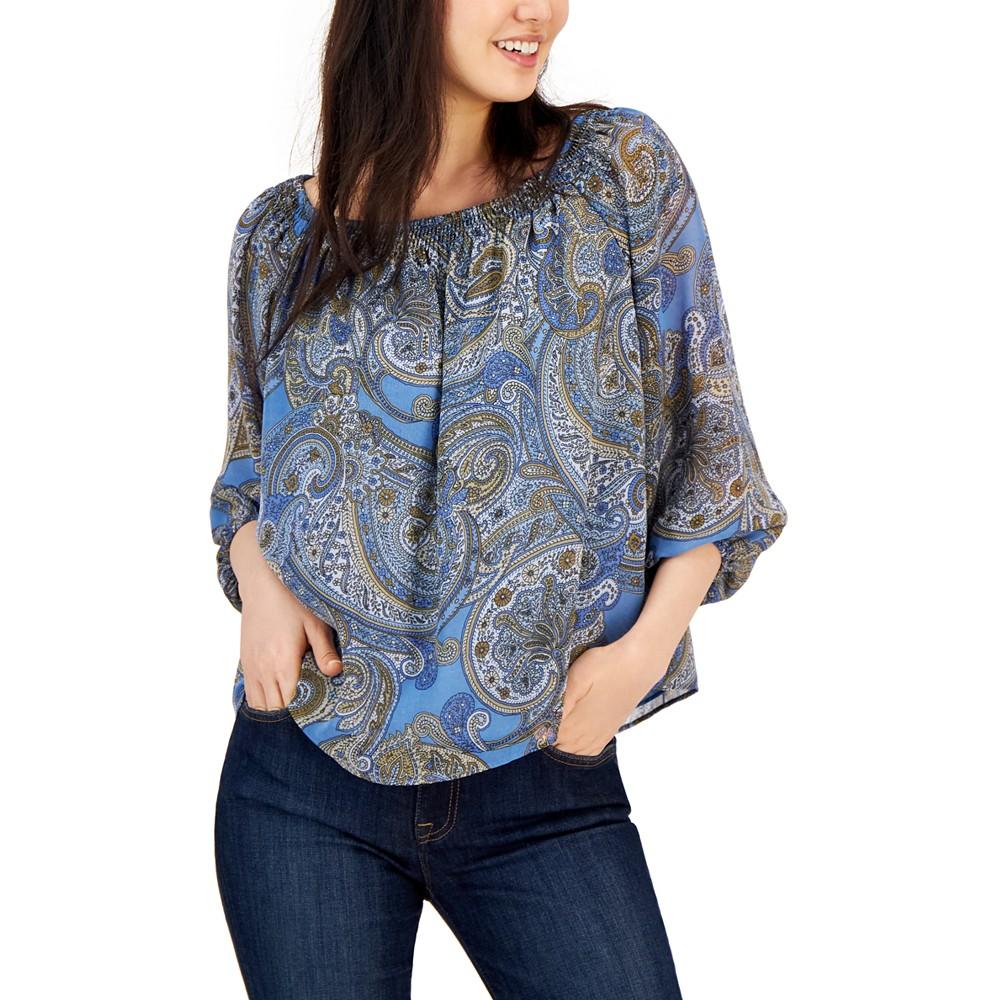 Women's Paisley-Print 3/4-Sleeve Top商品第1张图片规格展示