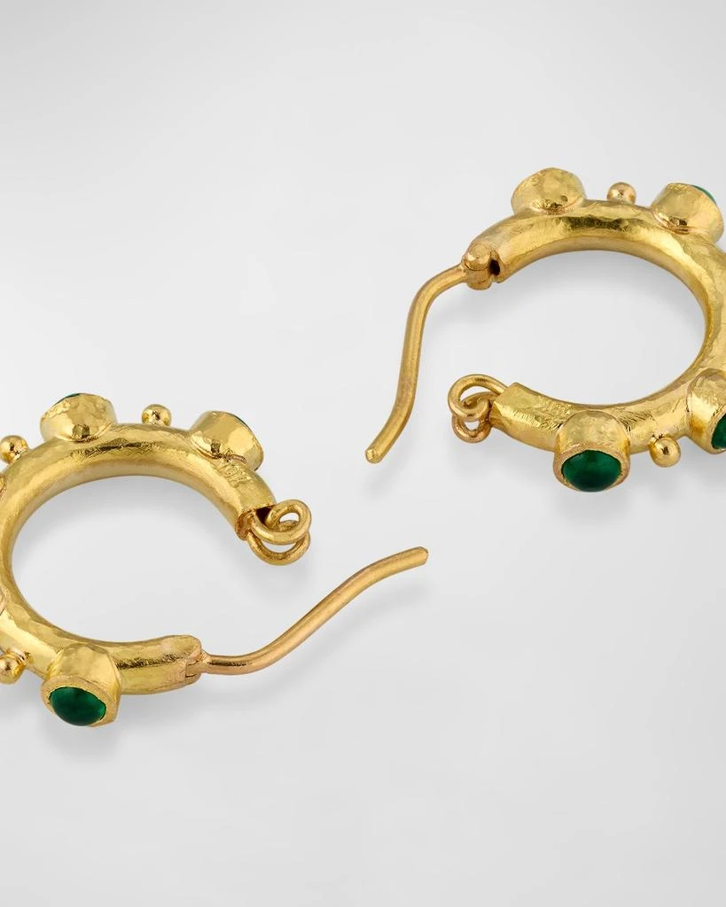 19K Yellow Gold Hoop Earrings with 3mm Cabochon Emeralds and Gold Dots 商品