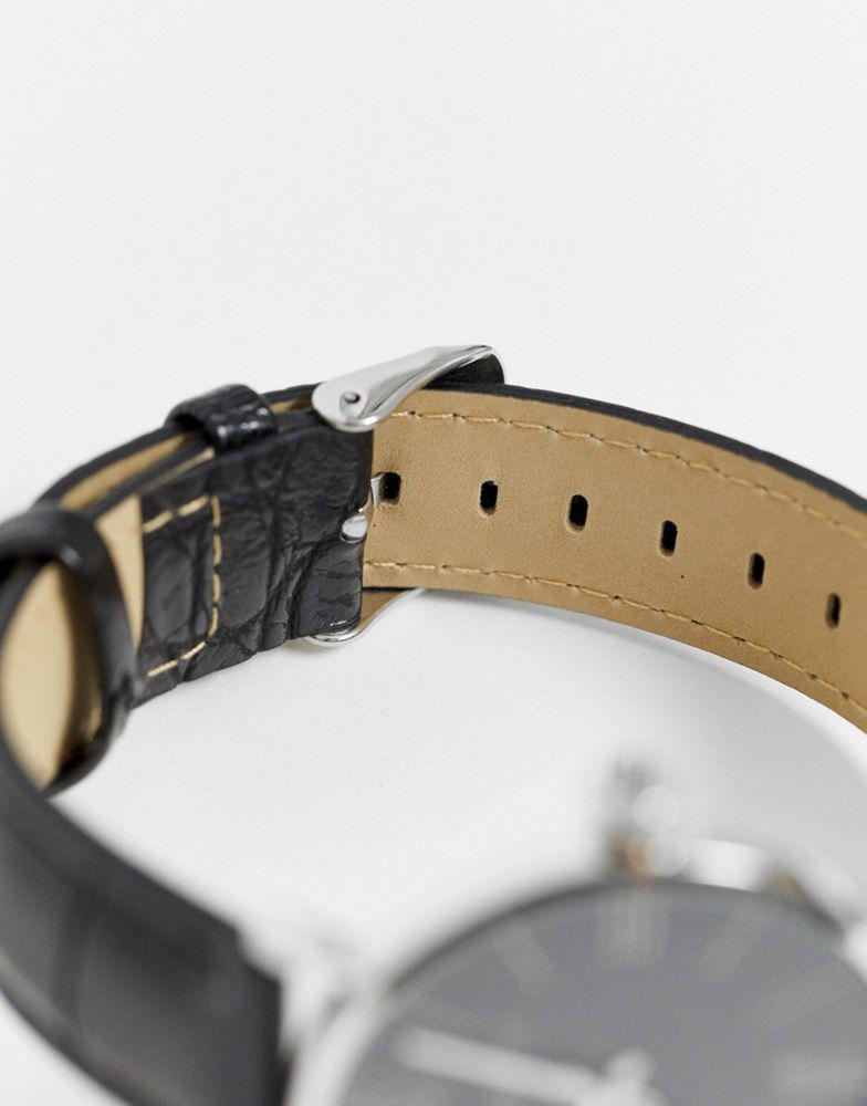 商品ASOS|ASOS DESIGN classic watch with faux leather strap in black and silver tone,价格¥157,第6张图片详细描述