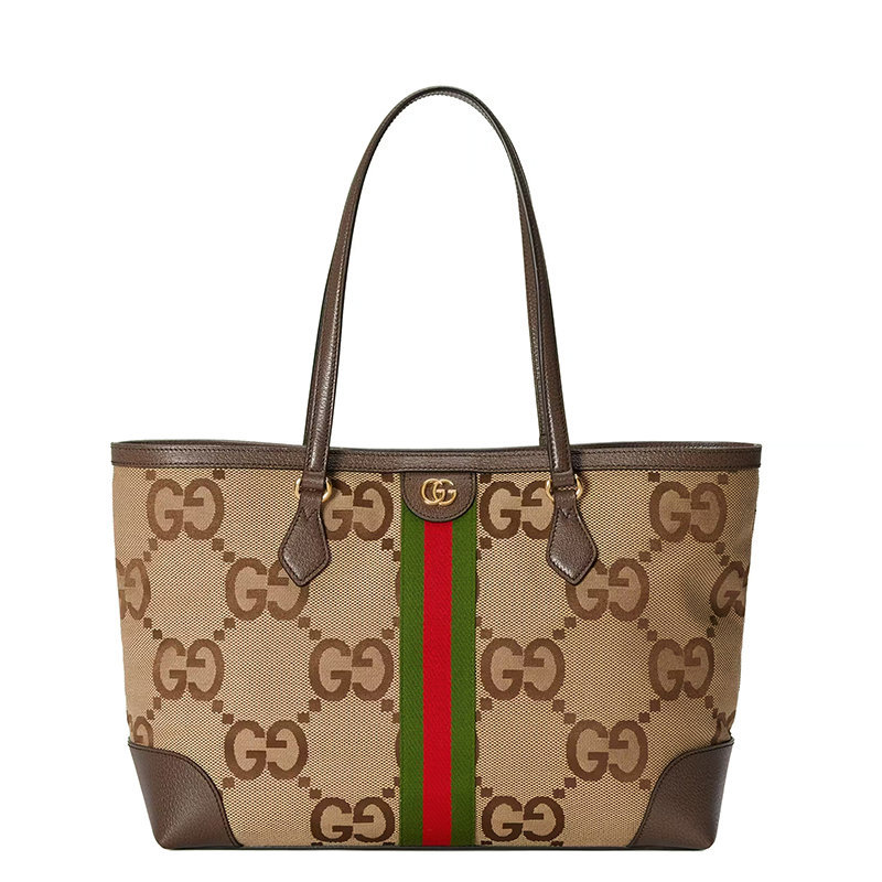 商品Gucci|【包税】GUCCI/古驰 22新款Ophidia系列 女士中号棕色老花帆布配皮徽标GG金扣饰红绿织带单肩手提托特包631685UKMDG2570,价格¥12221,第1张图片