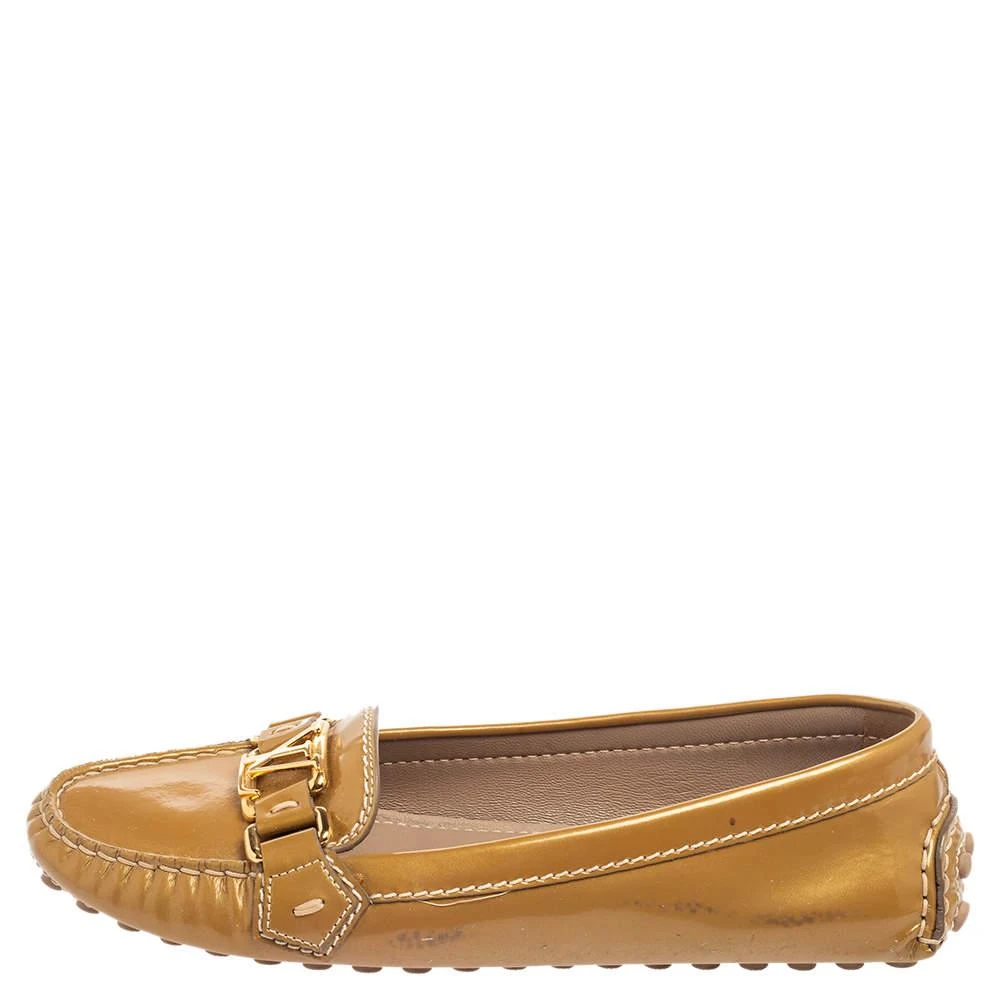 商品[二手商品] Louis Vuitton|Louis Vuitton Olive Green Patent Leather Logo Loafers Size 36,价格¥1547,第2张图片详细描述