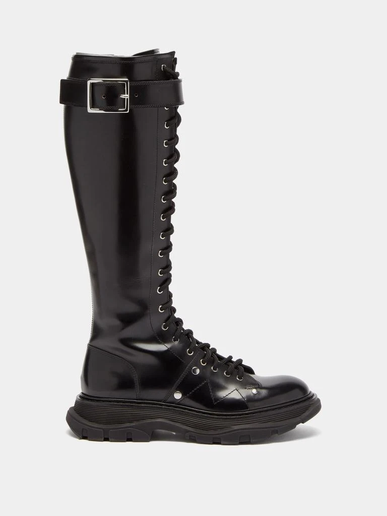 商品Alexander McQueen|Tread Slick leather knee-high boots,价格¥11498,第1张图片