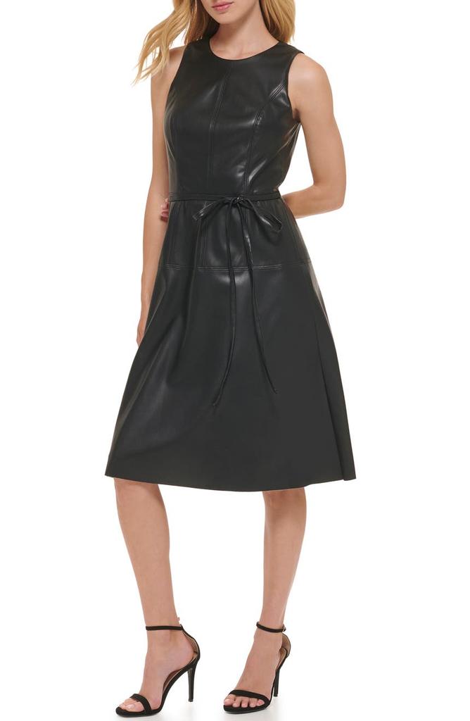 Sleeveless Faux Leather Fit & Flare Dress商品第4张图片规格展示