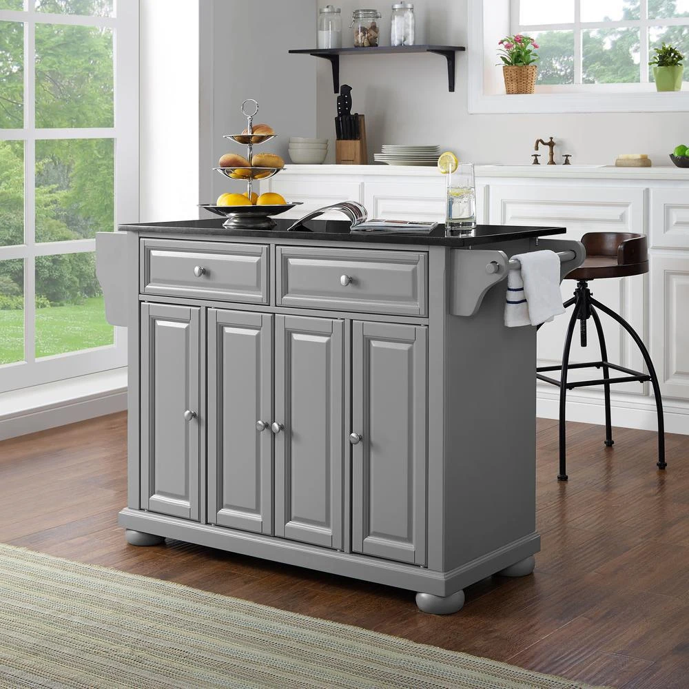 商品Crosley Furniture|Alexandria Granite Top Full Size Kitchen Island/Cart Gray/Black,价格¥5546,第1张图片