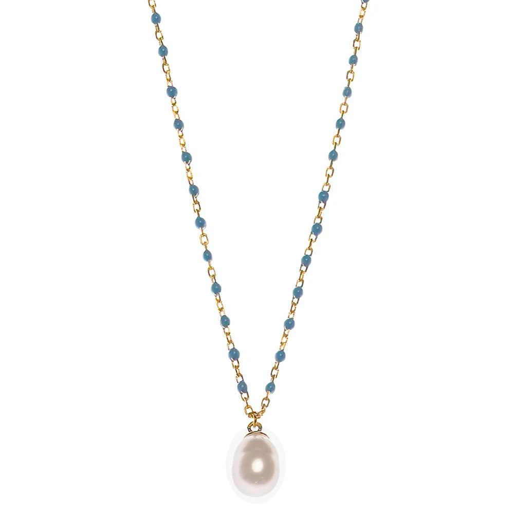 商品Macy's|Cultured Freshwater Pearl (6 x 8mm) & Enamel Bead Pendant Necklace in 18k Gold-Plated Sterling Silver, 16" + 2" extender,价格¥241,第1张图片