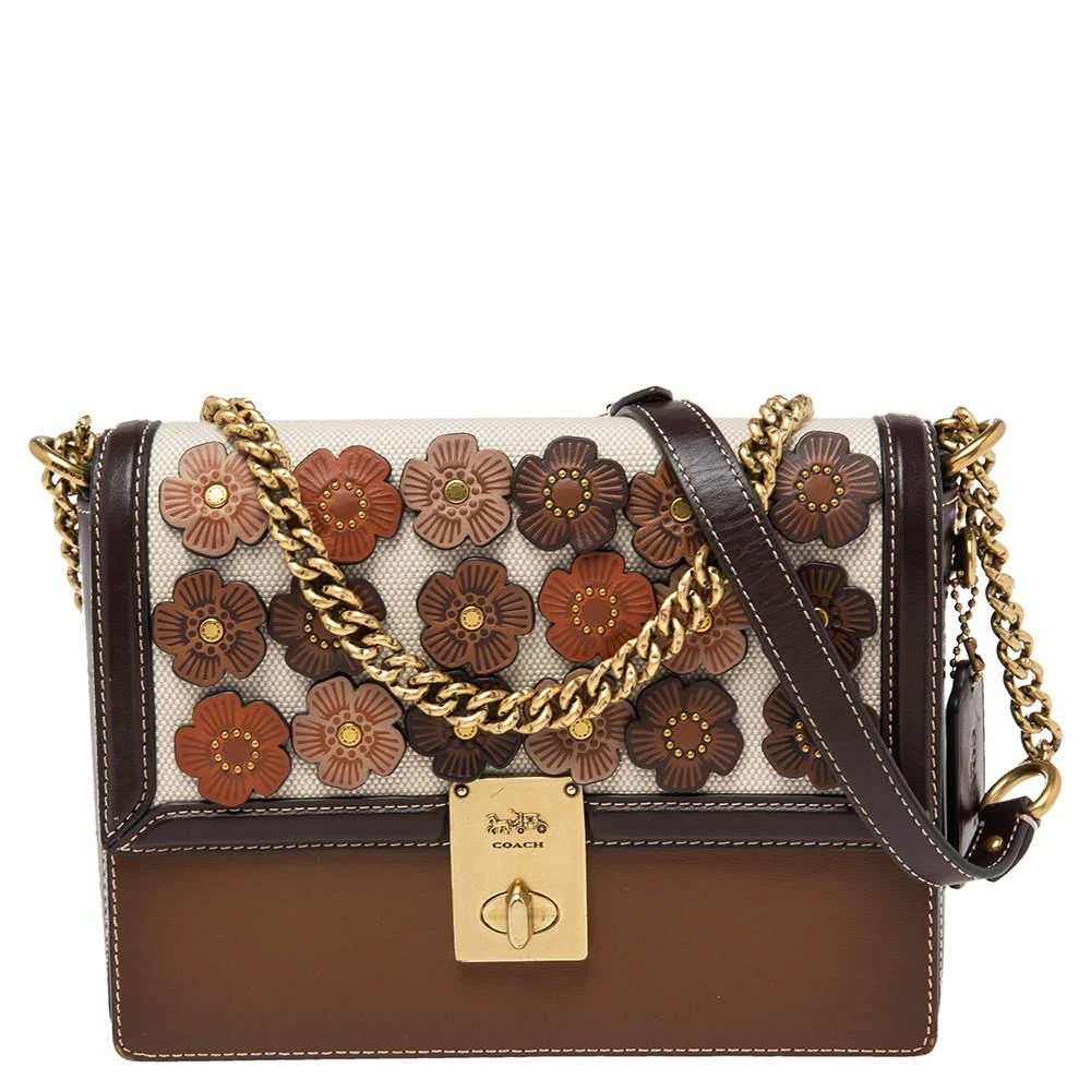 商品[二手商品] Coach|Coach Multicolor Leather And Canvas Hutton Flower Applique Shoulder Bag,价格¥1478,第1张图片