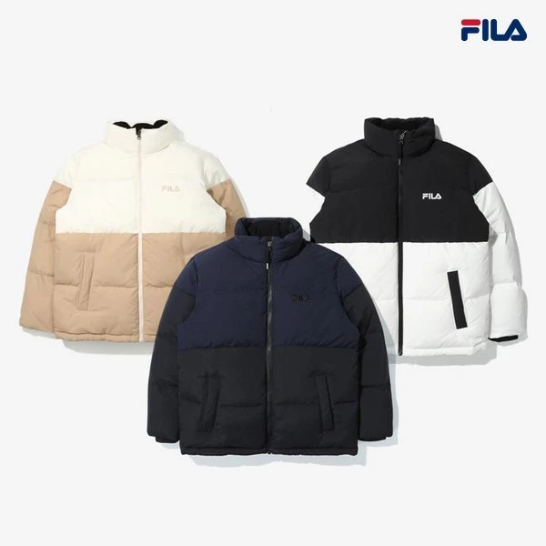 商品Fila|【享贝家】（国内发货）FILA 斐乐拼色羽绒夹克休闲羽绒服3款 男女同款 黑白拼色/米白拼色/藏蓝黑拼色 FS2DJD4104X G-LY,价格¥531,第1张图片