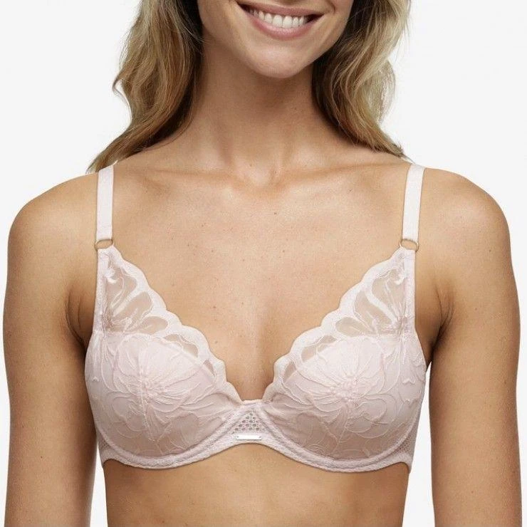 商品Chantelle|Chantelle 12M2 Fleurs Plunge T-Shirt Bra in Soft Pink,价格¥693,第1张图片