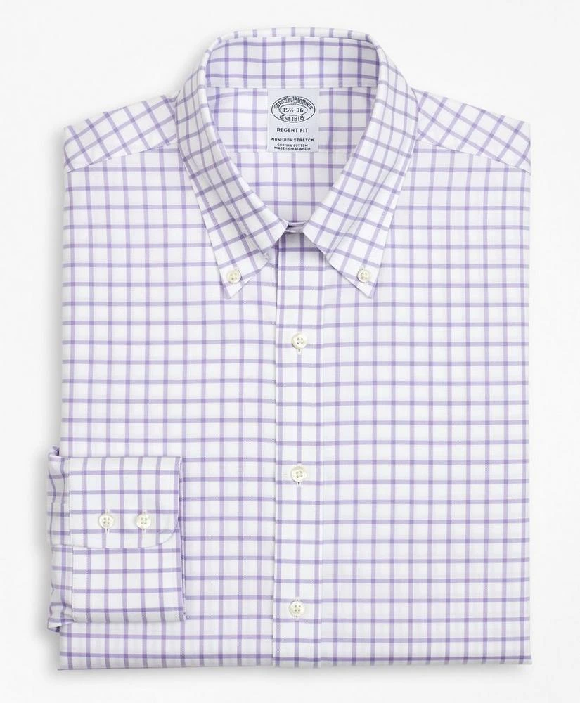 商品Brooks Brothers|Stretch Regent Regular-Fit Dress Shirt, Non-Iron Twill Button-Down Collar Grid Check,价格¥525,第4张图片详细描述