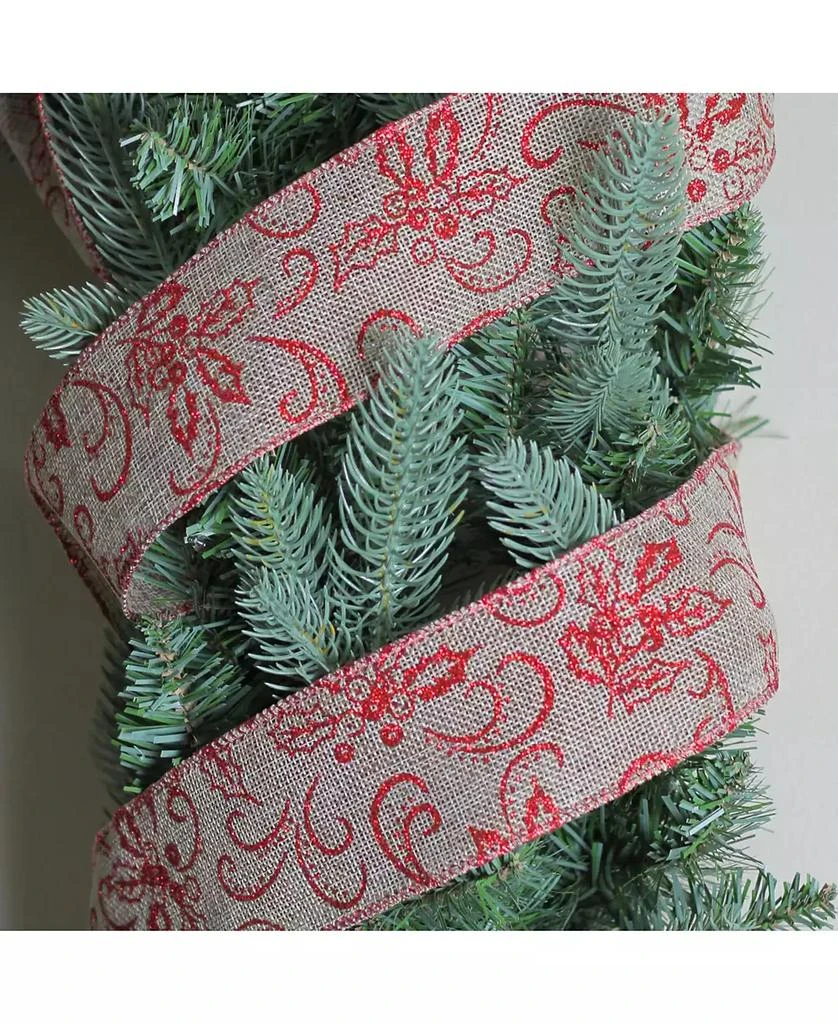 商品Northlight|Holly Red and Beige Burlap Wired Christmas Craft Ribbon 2.5" x 10 Yards,价格¥113,第2张图片详细描述