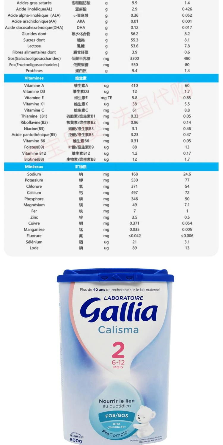 商品gallia|欧洲直邮Gallia 达能佳丽雅2段标准型婴儿奶粉900G*3罐 2020新包装,价格¥896,第5张图片详细描述