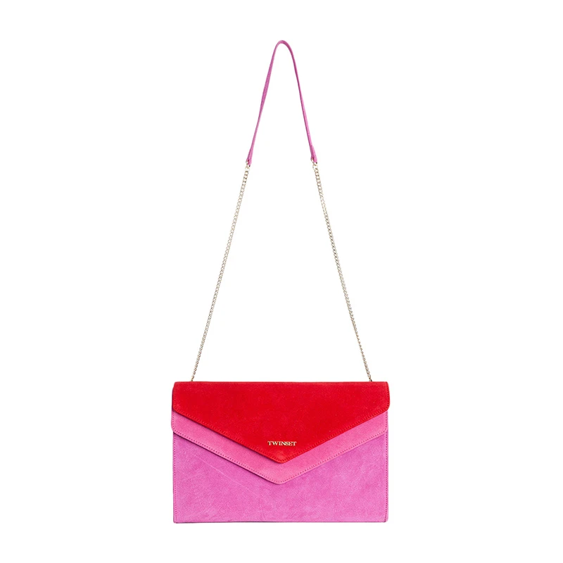 商品[国内直发] TWINSET|TWINSET 女士红色拼紫色牛皮拼涤纶里衬挎包 OS8TDP-02480,价格¥367,第1张图片