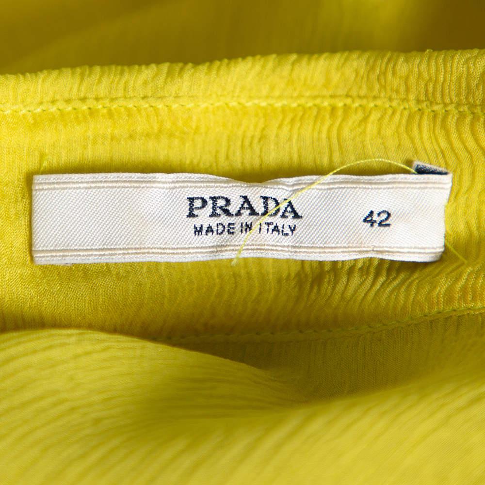 Prada Yellow Silk Crepon Ruffle Front Sheer Blouse M商品第5张图片规格展示