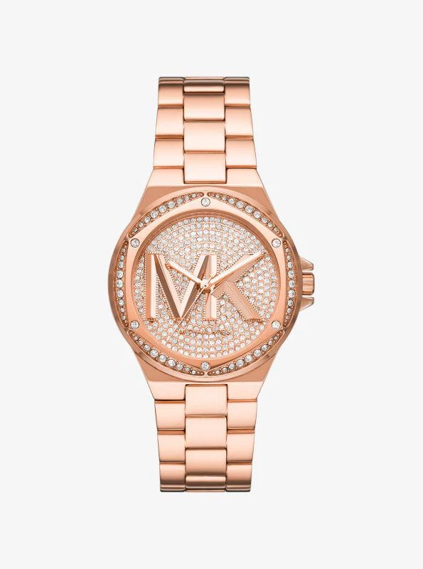 商品Michael Kors|Lennox Pavé Logo Rose Gold-Tone Watch,价格¥2213,第1张图片