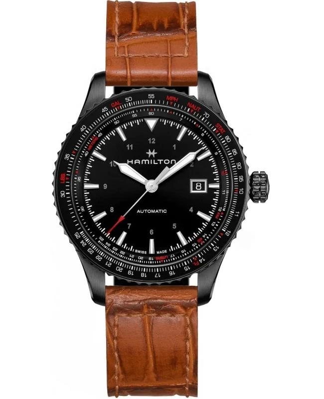 商品Hamilton|Hamilton Khaki Aviation Converter Auto Black Dial Leather Strap Men's Watch H76625530,价格¥7008,第1张图片