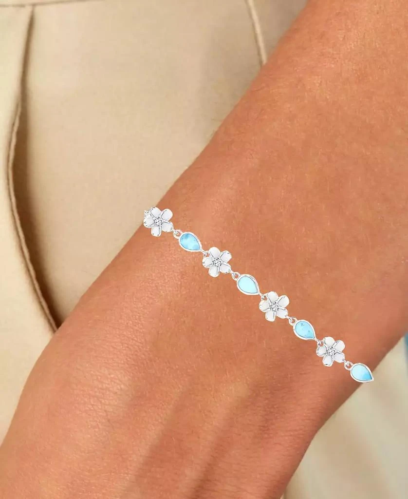商品Macy's|Larimar (1-1/2 ct. t.w.) & Cubic Zirconia Flower Link Bracelet in Sterling Silver,价格¥758,第2张图片详细描述