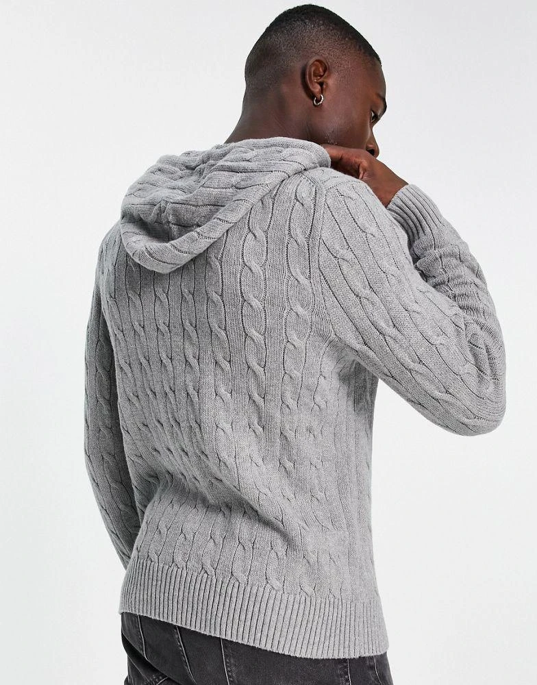 商品Ralph Lauren|Polo Ralph Lauren icon logo cotton cable knit hooded jumper in grey marl,价格¥1568,第2张图片详细描述