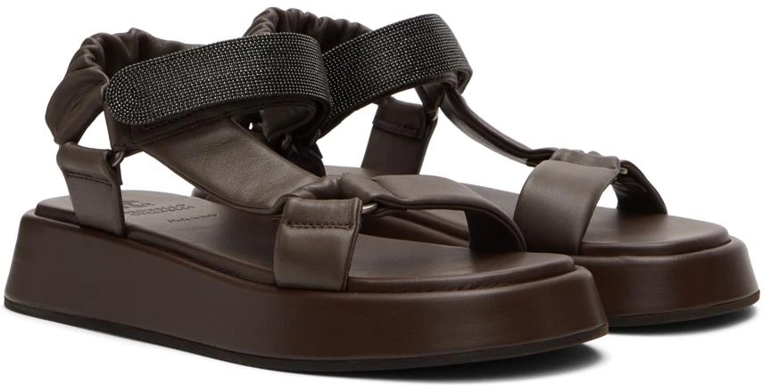 商品Brunello Cucinelli|Brown Leather Crystal Velcro Sandals,价格¥4220,第4张图片详细描述