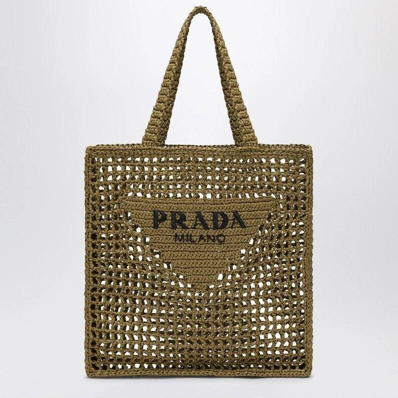 商品Prada|OLIVE GREEN CROCHET TOTE BAG WITH LOGO,价格¥12847,第1张图片