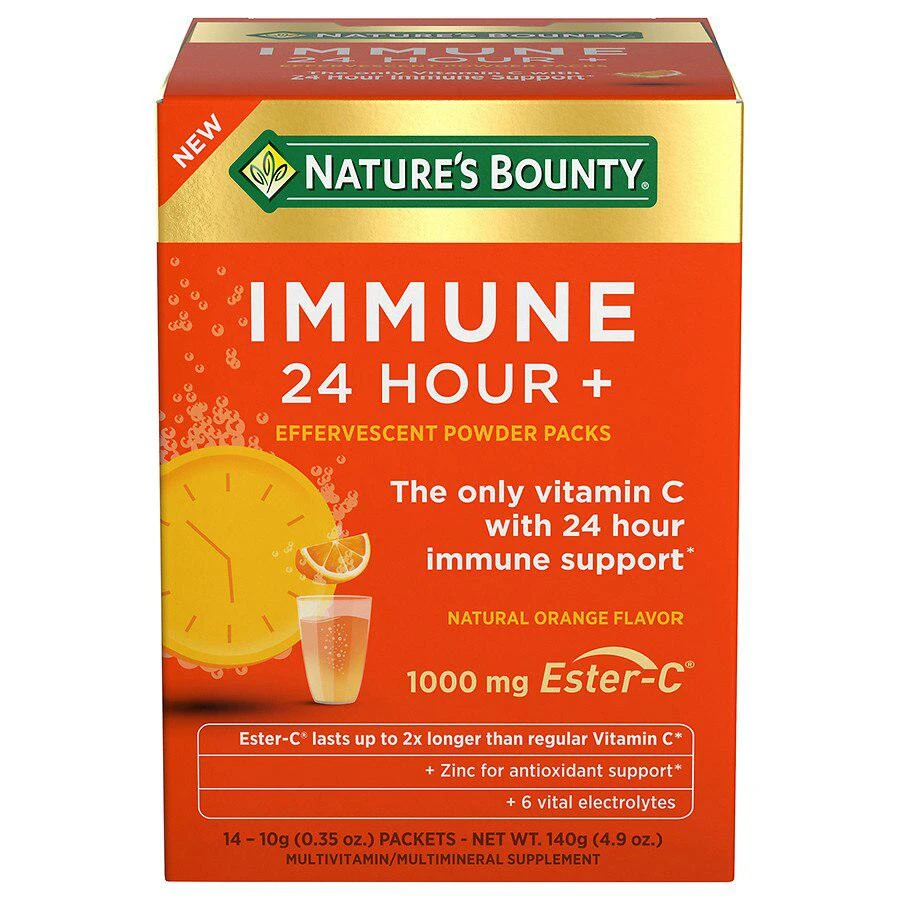 商品Nature's Bounty|Immune 24 Hour + Effervescent Powder Packs Orange,价格¥125,第1张图片