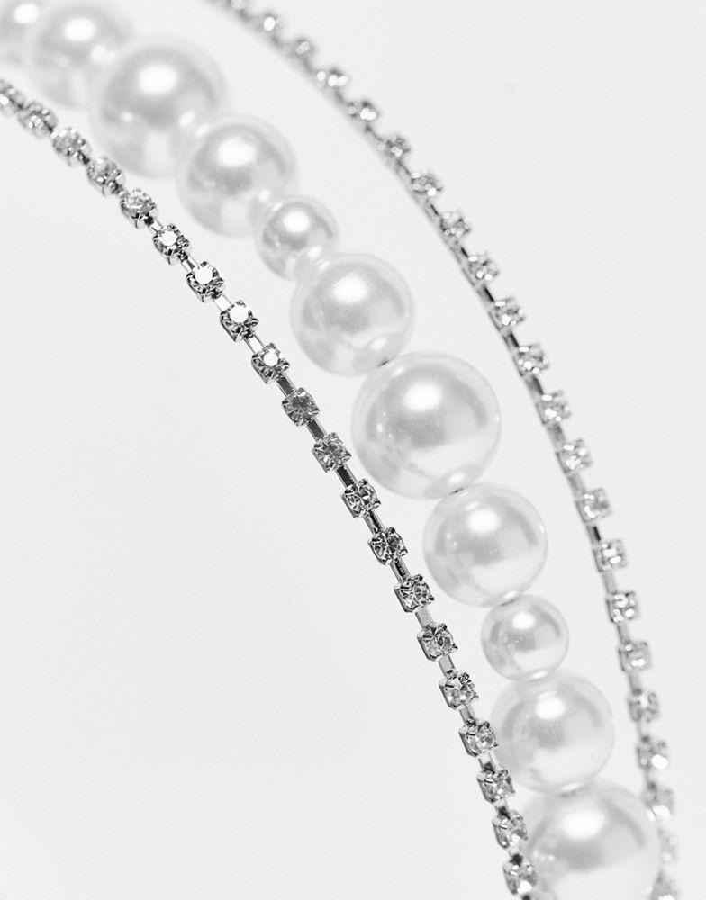 商品True Decadence|True Decadence embellished triple row headband with faux pearls and crystal,价格¥132,第5张图片详细描述