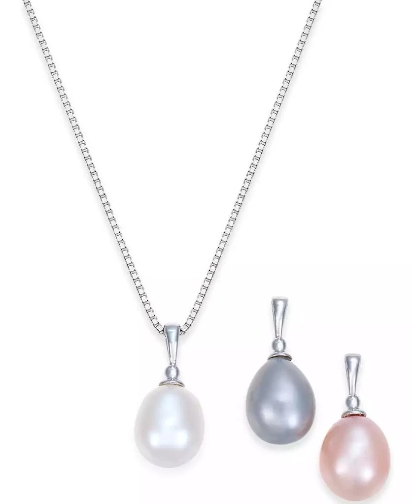 商品Macy's|Cultured Freshwater Pearl (7-1/2-8mm) 3-Piece Interchangeable Pendant Set in Sterling Silver,价格¥281,第1张图片