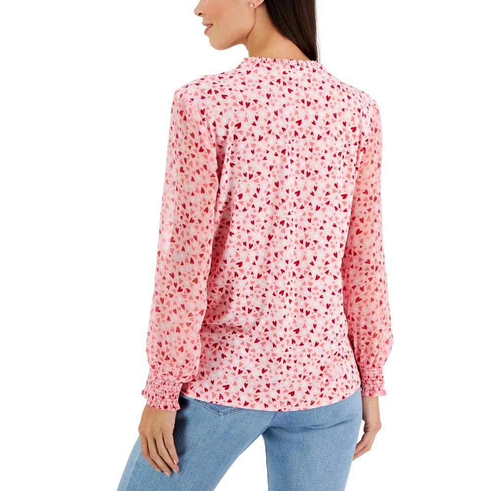 商品Charter Club|Petite Heart Party Print Smocked Long-Sleeve Top, Created for Macy's,价格¥206,第2张图片详细描述