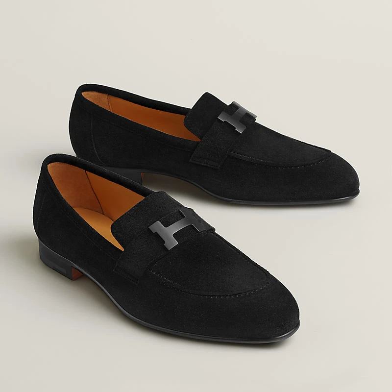 商品Hermes|Hermes/爱马仕 男士黑色小牛皮乐福鞋,价格¥8505,第1张图片