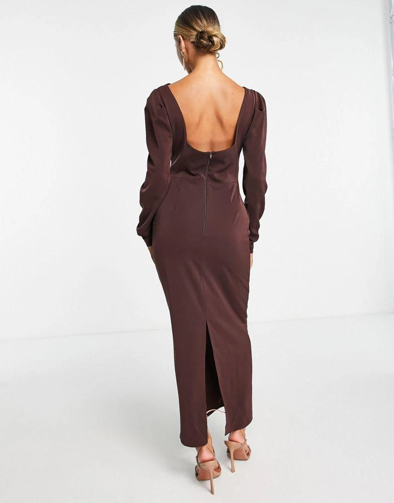 商品ASOS|ASOS DESIGN slinky drape shoulder midi dress in chocolate,价格¥462,第2张图片详细描述