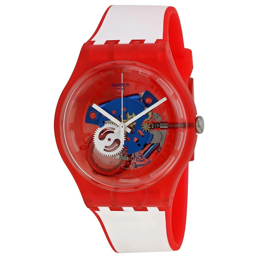 商品Swatch|Clownfish Red Blue Transparent Dial White and Red Silicone Men's Watch SUOR102,价格¥461,第1张图片